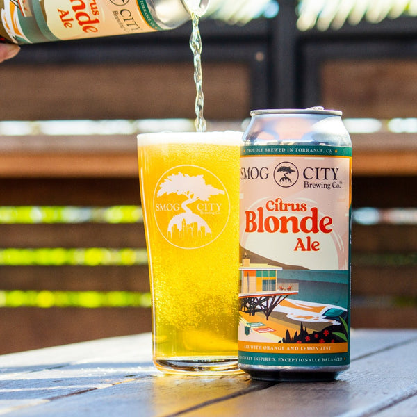 Citrus Blonde Ale can and glass of beer