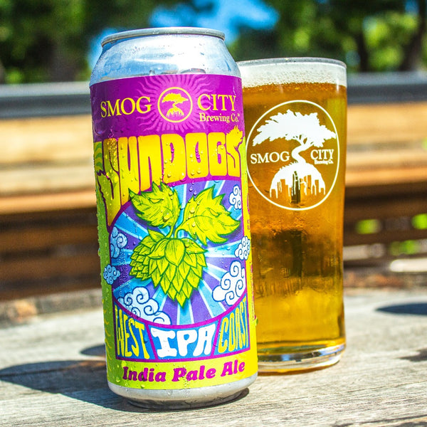 A can of Sun Dogs IPA and a glass of beer